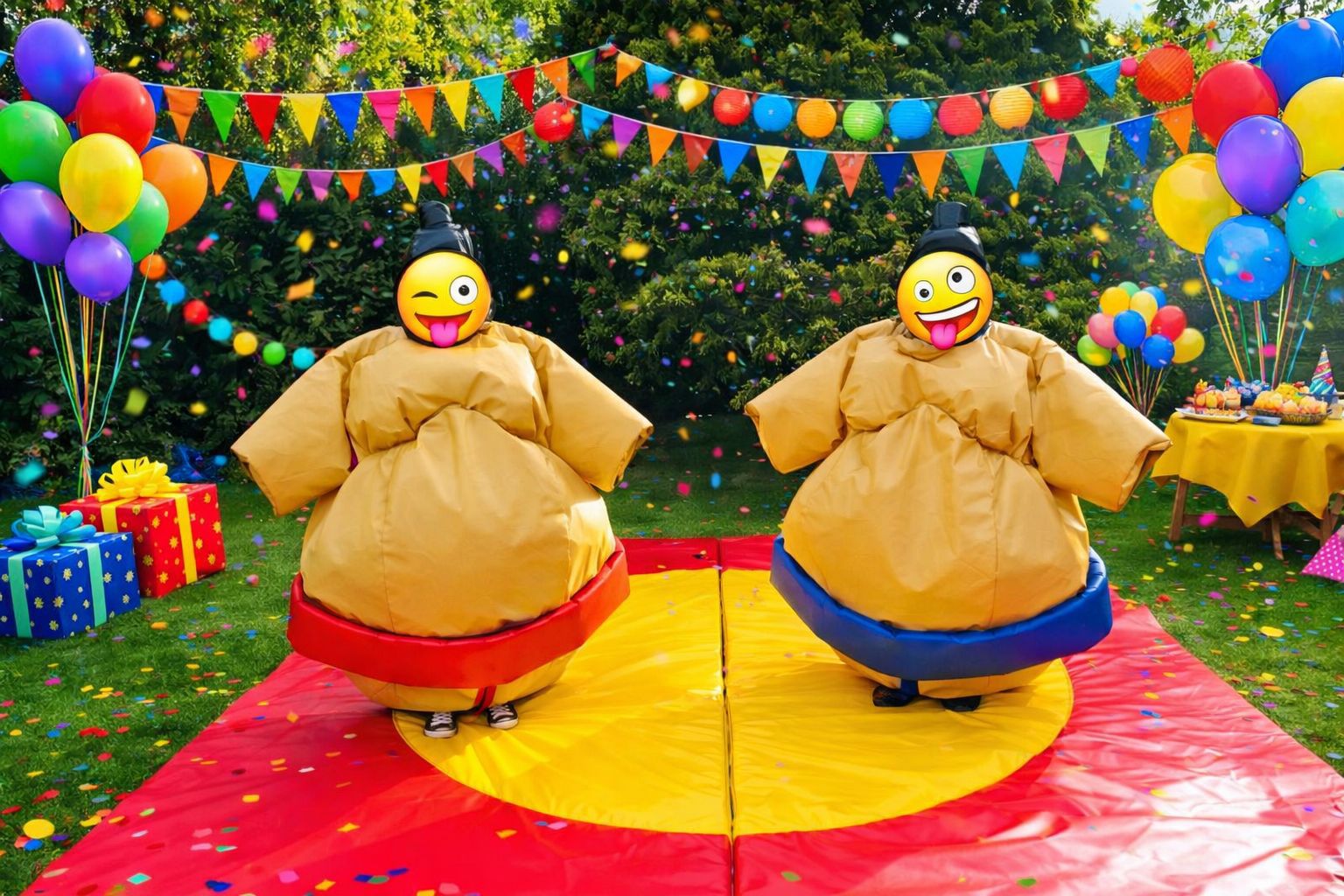 Sumo suits at a garden party